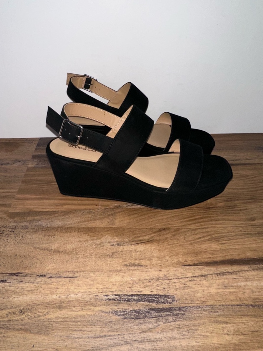 Style & Co. Black Suede Platform Wedge Sandals